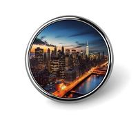 Distintivo rotondo con paesaggio di New York City in metallo personalizzato, adatto per abbigliamento, borse, cappelli, spilla stampata umoristica, distintivo, decorazioni per feste, accessori per