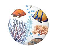 Distintivo rotondo con pesce colorato nel mare, design in latta resistente con stampa su un solo lato, perfetto per regali personalizzati e decorazione di abbigliamento, Misura unica