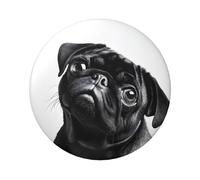 Distintivo rotondo con simpatico cane carlino nero - Design in latta resistente con stampa su un solo lato, perfetto per regali personalizzati e decorazione di abbigliamento, Misura unica