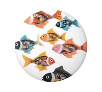 Distintivo rotondo con stampa di pesce colorato, design in latta resistente con stampa su un solo lato, perfetto per regali personalizzati e decorazione di abbigliamento, Misura unica