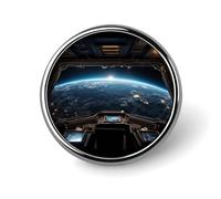 Distintivo rotondo con vista sullo spazio esterno dall'astronave per uomini e donne, spille da bavero resistenti ed eleganti, distintivi in metallo leggero per camicie, giacche, cappelli