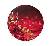 Distintivo rotondo in latta con stampa di rose rosse e vino da 6 cm, stampa su un lato, perfetto per decorazioni personali e regali, Misura unica, Metallo