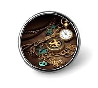 Distintivo rotondo in lega di alluminio di alta qualità, stile steampunk, orologi, chiavi, spilla, accessori da regalo, emblema in metallo leggero per uomini e donne, spilla resistente e alla moda per