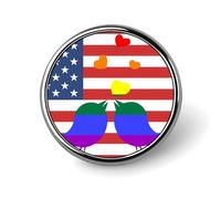 Distintivo rotondo in metallo con bandiera LGBT e uccelli arcobaleno degli Stati Uniti, motivo stampato, distintivo personalizzato con bottone, 1 pollice