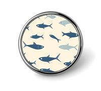 Distintivo rotondo in metallo con motivo a pesce blu e crema, distintivo con bottone stampato, distintivo personalizzato con cerchio da 1 pollice