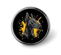 Distintivo rotondo in metallo con motivo a spruzzo di cane Doberman, distintivo con bottone stampato, distintivo circolare personalizzato da 1 pollice