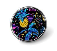 Distintivo rotondo in metallo con motivo stampato a forma di ananas e palme degli anni '80, distintivo personalizzato da 1 pollice