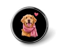 Distintivo rotondo in metallo con motivo stampato, raffigurante un cane Golden Retriever con sciarpa, da 1 pollice