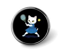 Distintivo rotondo in metallo con motivo stampato raffigurante un gatto bianco che gioca a tennis, distintivo personalizzato da 1 pollice