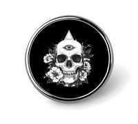 Distintivo rotondo in metallo con teschio con terzo occhio e fiore, motivo stampato, distintivo personalizzato con cerchio da 1 pollice