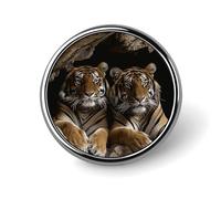 Distintivo rotondo "Tigre nella caverna" per uomo e donna, spille resistenti ed eleganti, distintivi in metallo leggeri per camicie, giacche e cappelli.