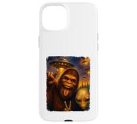 Distressed Bigfoot And Alien UFO Selfie Invasion Art Novelty Custodia per iPhone 15 Plus