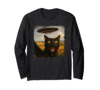 Distressed Cat UFO Selfie with Invasion Alien Kitten Humor Maglia a Manica