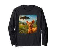 Distressed Devon Rex Cat UFO Selfie with Invasion Alien Pet Maglia a Manica