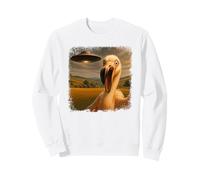 Distressed Flamingo UFO Selfie with Invasion Alien Art Humor Felpa
