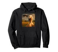 Distressed Flamingo UFO Selfie with Invasion Alien Art Humor Felpa con Cappuccio