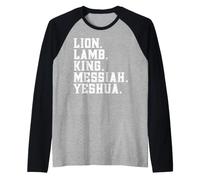 Distressed Lion lam King Messiah Yeshua Christian Bible Maglia con Maniche Raglan