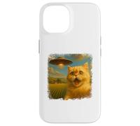 Distressed Persian Cat UFO Selfie Funny Alien Kitten Novelty Custodia per iPhone 14