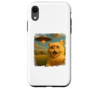 Distressed Persian Cat UFO Selfie Funny Alien Kitten Novelty Custodia per iPhone XR
