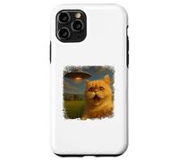 Distressed Persian Cat UFO Selfie With Invasion Alien Pet Custodia per iPhone 11 Pro