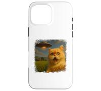 Distressed Persian Cat UFO Selfie With Invasion Alien Pet Custodia per iPhone 16 Pro Max