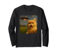 Distressed Persian Cat UFO Selfie with Invasion Alien Pet Maglia a Manica