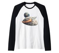 Distressed Razzo Nave con Luna e Terra Maglia con Maniche Raglan