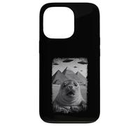 Distressed Seal Selfie At Pyramids Funny Vintage UFO Alien Custodia per iPhone 13 Pro