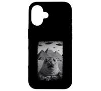 Distressed Seal Selfie At Pyramids Funny Vintage UFO Alien Custodia per iPhone 16