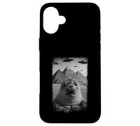 Distressed Seal Selfie At Pyramids Funny Vintage UFO Alien Custodia per iPhone 16 Plus