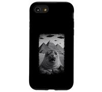 Distressed Seal Selfie At Pyramids Funny Vintage UFO Alien Custodia per iPhone SE (2020) / 7/8