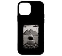 Distressed Shark Selfie At Pyramids Funny Vintage UFO Alien Custodia per iPhone 12 mini