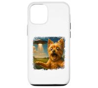 Distressed Yorkshire Terrier UFO Selfie With Invasion Alien Custodia per iPhone 12/12 Pro