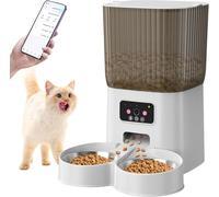 Distribuitore Automatico di Cibo per Gatti con Telecamera, Distributore di Crocchette Programmabile 5L con Timer, Video HD 1080P, Audio Bidirezionale, 2 Ciotole in Acciaio, Controllo App