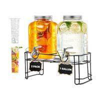 Distributore 2 in 1 da 4L in vetro, con supporto e rubinetto in acciaio inox. Perfetto come dispenser acqua o dispenser bevande per succhi, cocktail e limonata. Ideale per feste, picnic e barbecue.