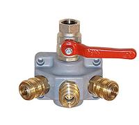Distributore aria compressa da parete, con 3 attacchi rapidi e rubinetto a sfera
