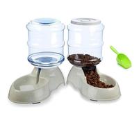 Distributore automatico di cibo per animali domestici da 3,75 litri con fontanella per l'acqua, crocchette, accessori e ciotola.