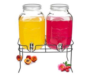 Distributore Bevande 2x4 Litro Rubinetto Supporto Acqua Dispenser di Succhi