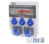 Distributore da campeggio completo cablato, CEE 16 A, 230 V, con contatore IP65, 5. 3 x 230 V + 2 x campeggio + LS+FI