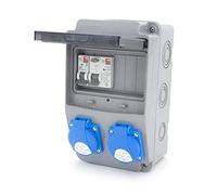 Distributore da parete ELS Elektrotechnika con interruttore FI 40/2/0,03A 2xSchuko 230V 1xinterruttore C16A Distributore di corrente da cantiere 1P per aree interne/esterne, officine e fabbriche IP54