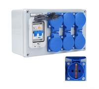 Distributore da parete IP54, a 6 scomparti, con interruttore FI 1P+N, 250 V/16 A, alloggiamento in ABS, impermeabile, antipolvere, per officina, garage, edilizia, esterni, grigio blu