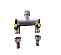 Distributore d'acqua a 2 vie da 3/4 di pollice in ottone con valvola a sfera per rubinetti e tubi da giardino, finitura oro per spazi ristretti (B)
