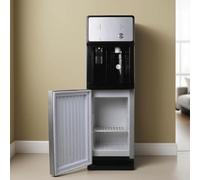 Distributore d'acqua a 3 temperature da pavimento, indipendente, alimentato dalla rete elettrica, con mobiletto portaoggetti e divisori rimovibili, collegato alla rete elettrica for scuola, casa e uff