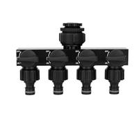 Distributore d'acqua multi uscita con quattro interruttori indipendenti per il controllo del flusso d'acqua, compatibile con connettori da 1/2, 3/4 e 1 tubo per irrigazione efficiente del giardino