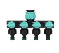 Distributore d'acqua multi uscita con quattro interruttori indipendenti per il controllo del flusso d'acqua, compatibile con connettori per tubi da 1/2, 3/4 e 1 per un'irrigazione efficiente del