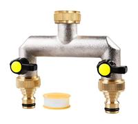 Distributore dell'acqua a 2 vie in ottone per 2 dispositivi/tubi da giardino, distributore a 2 vie, 3/4 pollici con valvola a sfera, distributore per casa, cortile, lavatrice, tubi da giardino