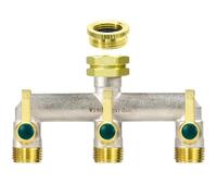 Distributore dell'acqua a 3 vie, distributore d'acqua a 3 vie, in ottone nichelato, distributore per rubinetto da giardino, 3 vie, con manici di prolunga dorati, connettore esagonale da 3/4 pollici