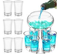 Distributore di Bevande con 6 Bicchierini - Novità Articoli per Feste, Bar - Distributore e Supporto per Bicchierini per Bevande e Vino, Liquore (Trasparente)