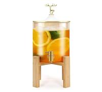 Distributore di bevande con rubinetto, Distributore d'acqua in vetro con supporto in legno Controllo del flusso facile Bar Ristoranti Feste Adatto per acqua fredda/calda,5.5L