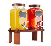 Distributore di bevande con supporto in legno, Confezione da 2 Distributore di bevande in vetro da 1 gallone per frigorifero Utilizzabile come distributore di limonata